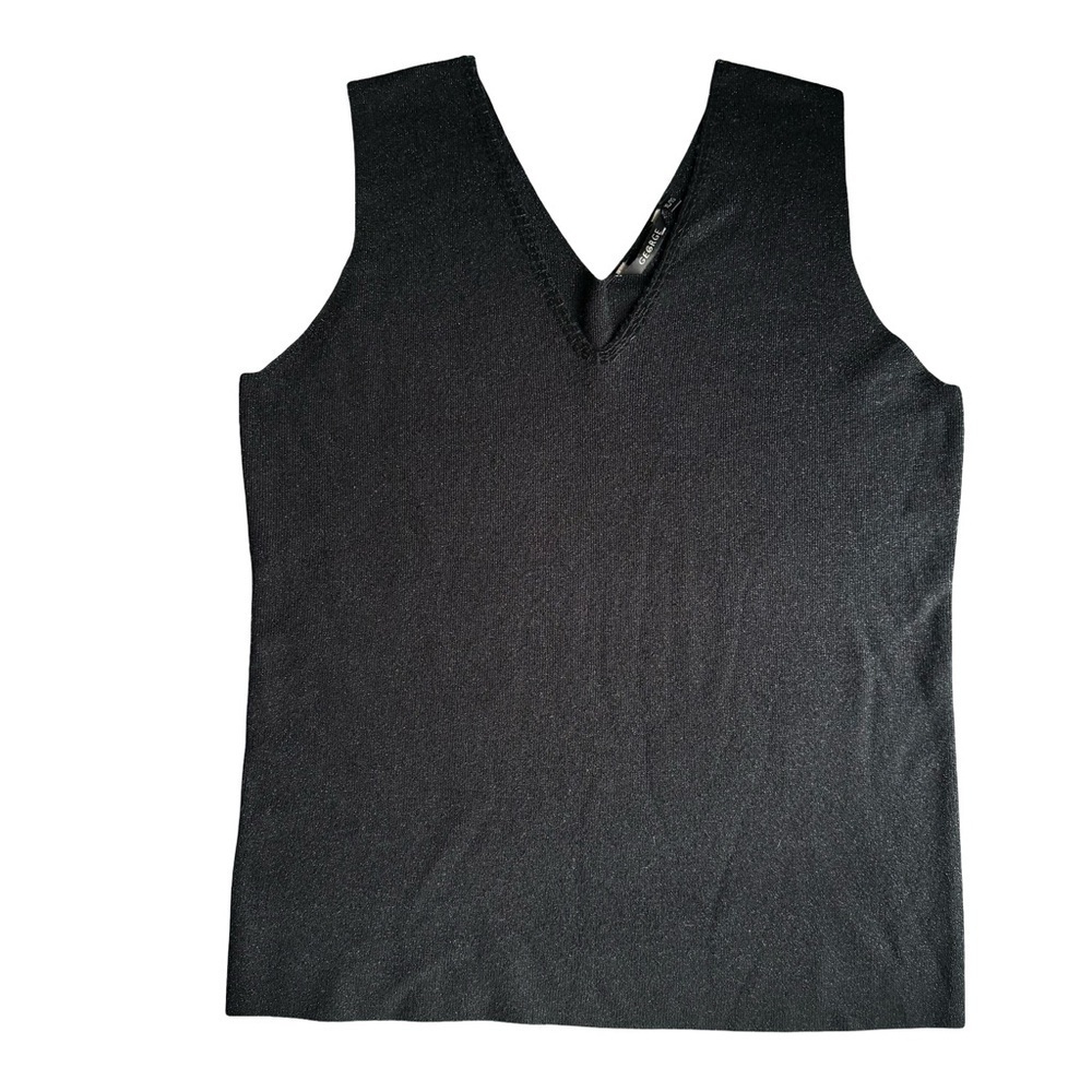 George Black V-Neck Knit Tank Top Size XL Sequin Neckline Neutral Bussiness